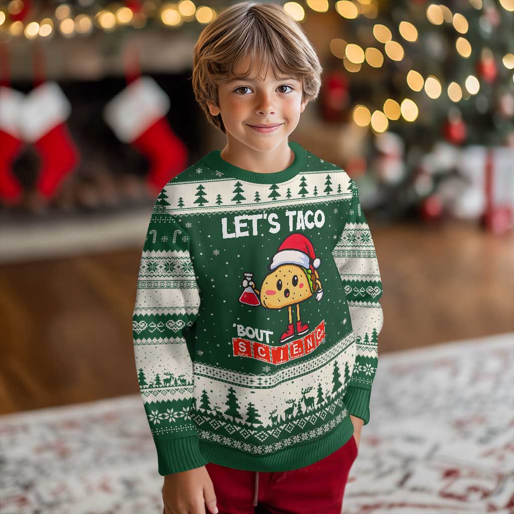 Funny Taco Mexican Xmas Ugly Christmas Sweater Let Us Taco About Science TS14 Forest Green Beige Print Your Wear