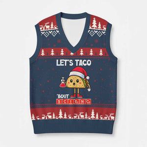 Funny Taco Mexican Xmas V-Neck Knit Sweater Vest Let Us Taco About Science TS14 Navy Red Print Your Wear