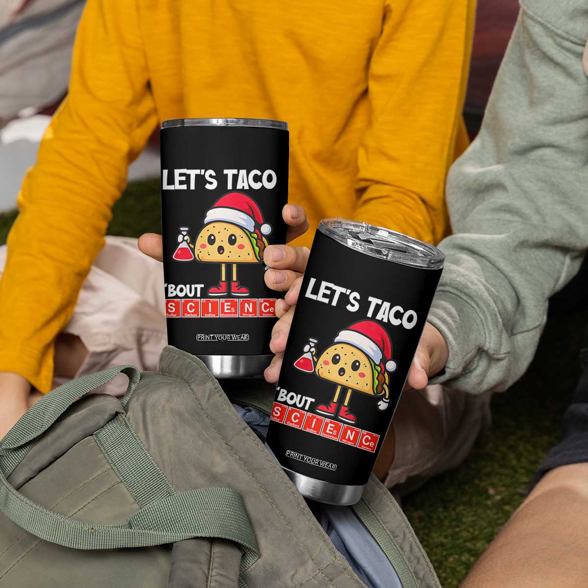 Funny Taco Mexican Christmas Tumbler Cup Let Us Taco About Science TS14 Print Your Wear