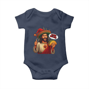 Funny Jesus Taco Mexican Baby Onesie Let Us Taco About Jesus TS14 Navy Print Your Wear