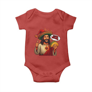 Funny Jesus Taco Mexican Baby Onesie Let Us Taco About Jesus TS14 Red Print Your Wear