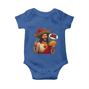 Funny Jesus Taco Mexican Baby Onesie Let Us Taco About Jesus TS14 Royal Blue Print Your Wear