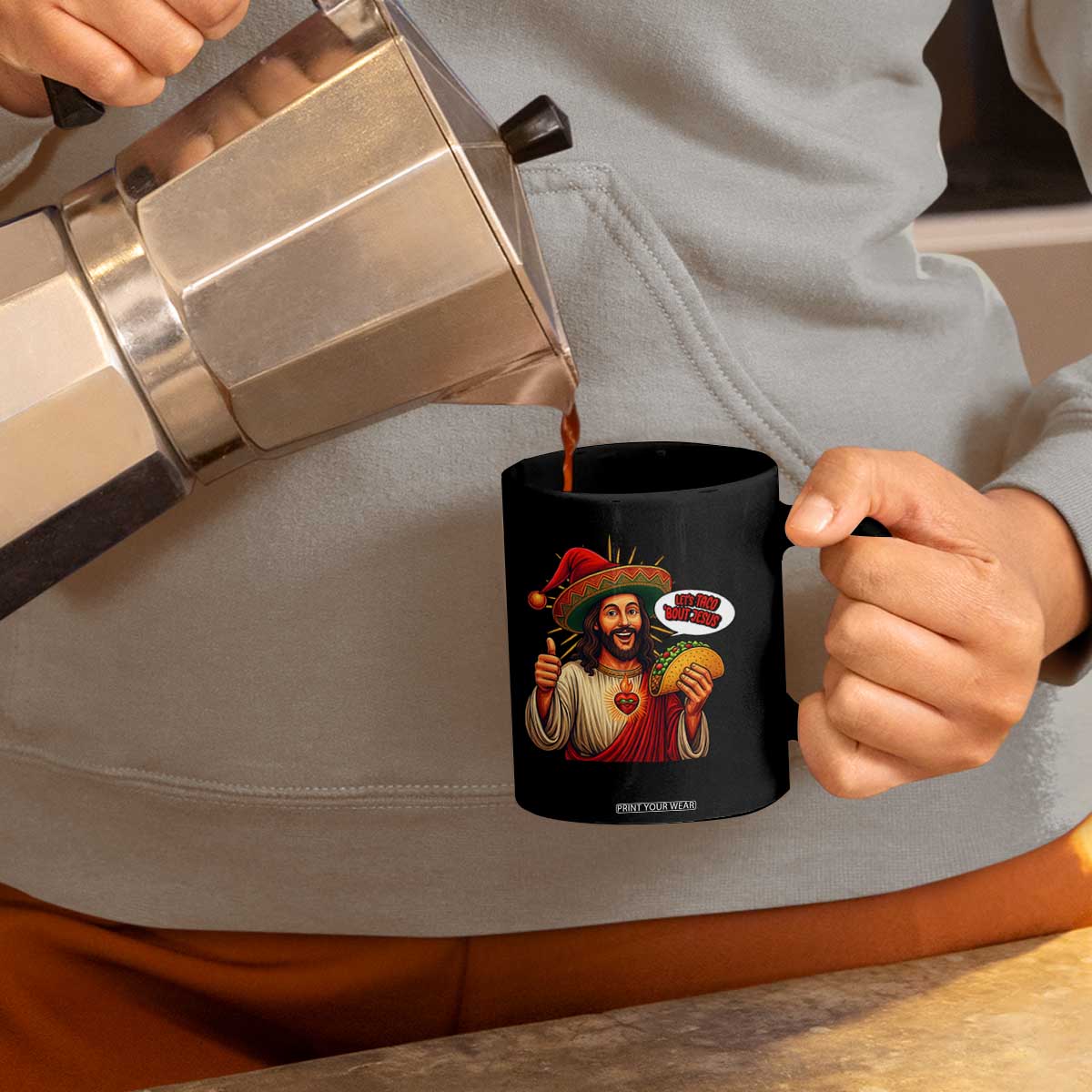 Funny Jesus Taco Mexican Coffee Mug Let Us Taco About Jesus TS14 Print Your Wear