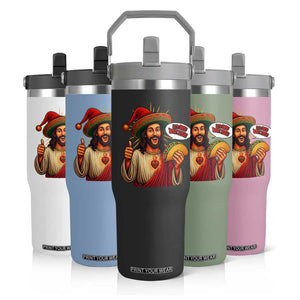 Funny Jesus Taco Mexican Flip Straw Tumbler Let Us Taco About Jesus TS14 Print Your Wear