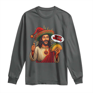 Funny Jesus Taco Mexican Long Sleeve Shirt Let Us Taco About Jesus TS14 Dark Heather Print Your Wear