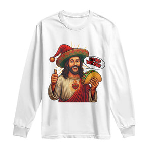 Funny Jesus Taco Mexican Long Sleeve Shirt Let Us Taco About Jesus TS14 White Print Your Wear
