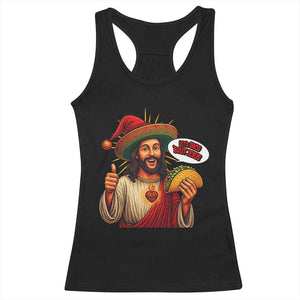 Funny Jesus Taco Mexican Racerback Tank Top Let Us Taco About Jesus - Print Your Wear