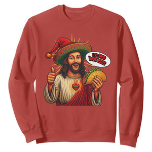 Funny Jesus Taco Mexican Sweatshirt Let Us Taco About Jesus TS14 Red Print Your Wear