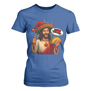 Funny Jesus Taco Mexican T Shirt For Women Let Us Taco About Jesus TS14 Royal Blue Print Your Wear
