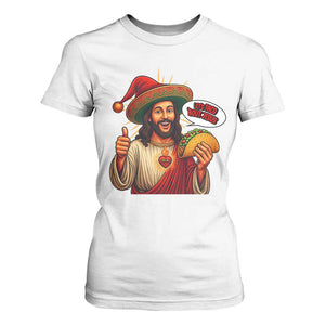 Funny Jesus Taco Mexican T Shirt For Women Let Us Taco About Jesus TS14 White Print Your Wear