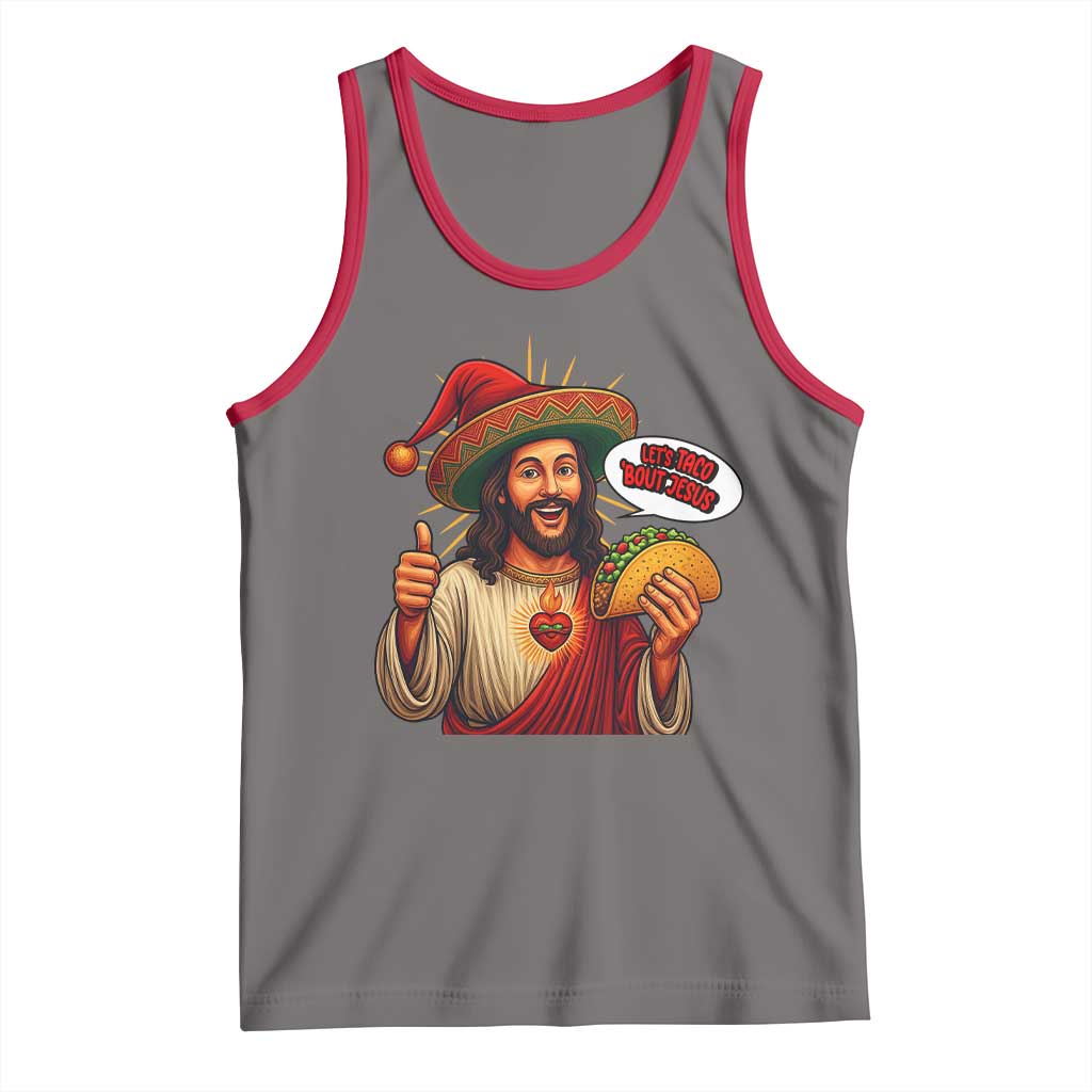 Funny Jesus Taco Mexican Tank Top Let Us Taco About Jesus TS14 Deep Heather Red Print Your Wear