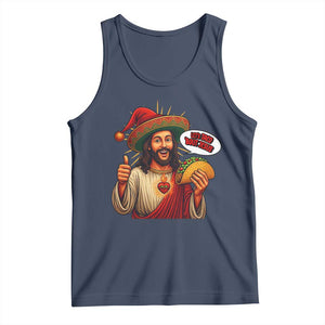 Funny Jesus Taco Mexican Tank Top Let Us Taco About Jesus TS14 Navy Print Your Wear