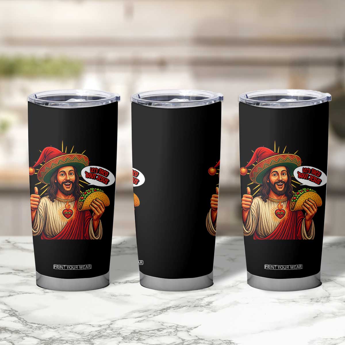 Funny Jesus Taco Mexican Tumbler Cup Let Us Taco About Jesus TS14 Print Your Wear