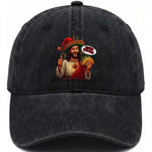 Funny Jesus Taco Mexican Washed Cotton Baseball Cap Let Us Taco About Jesus TS14 Washed Cap Universal Fit Black Print Your Wear