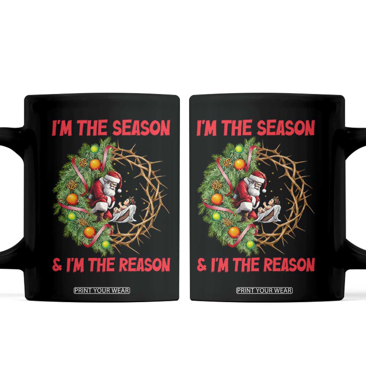 Santa Christmas Coffee Mug Baby Jesus Christian Xmas TS14 Black Print Your Wear