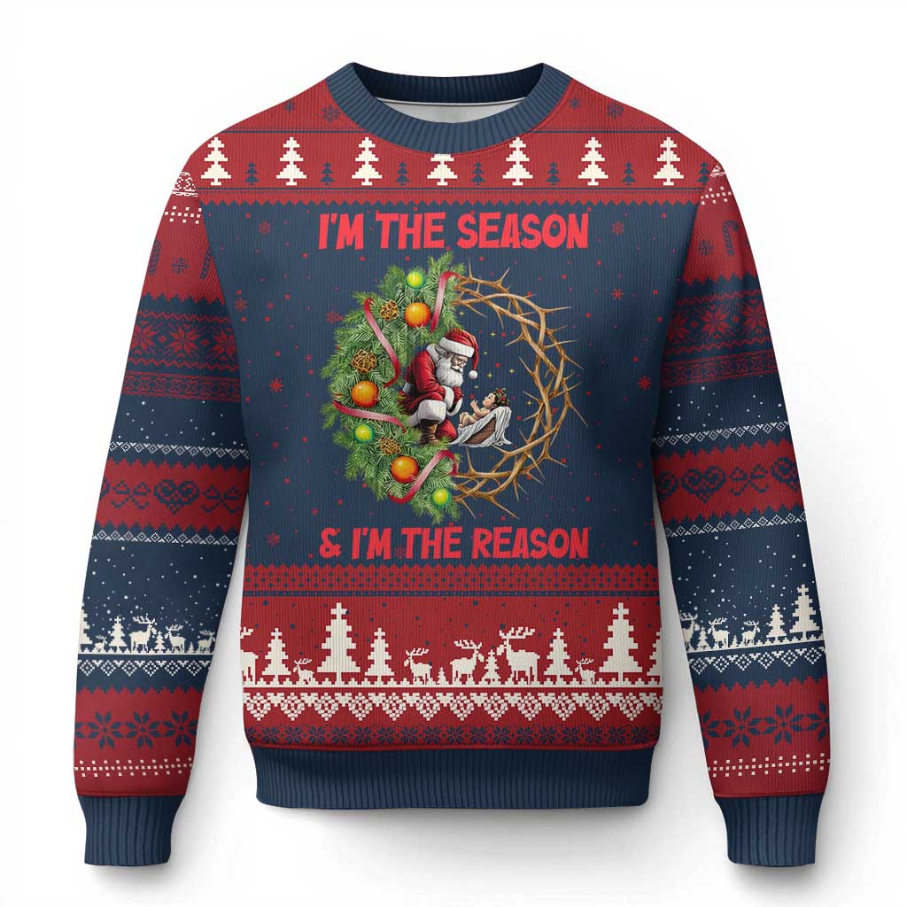 Santa Xmas Ugly Christmas Sweater Baby Jesus Christian Xmas TS14 Navy Red Print Your Wear
