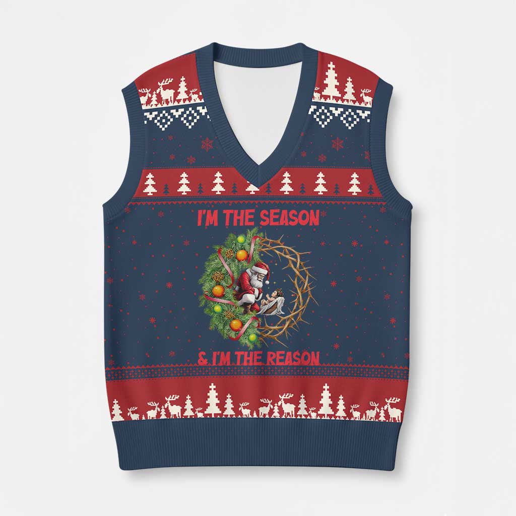 Santa Xmas V-Neck Knit Sweater Vest Baby Jesus Christian Xmas TS14 Navy Red Print Your Wear