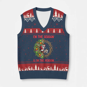 Santa Xmas V-Neck Knit Sweater Vest Baby Jesus Christian Xmas TS14 Navy Red Print Your Wear