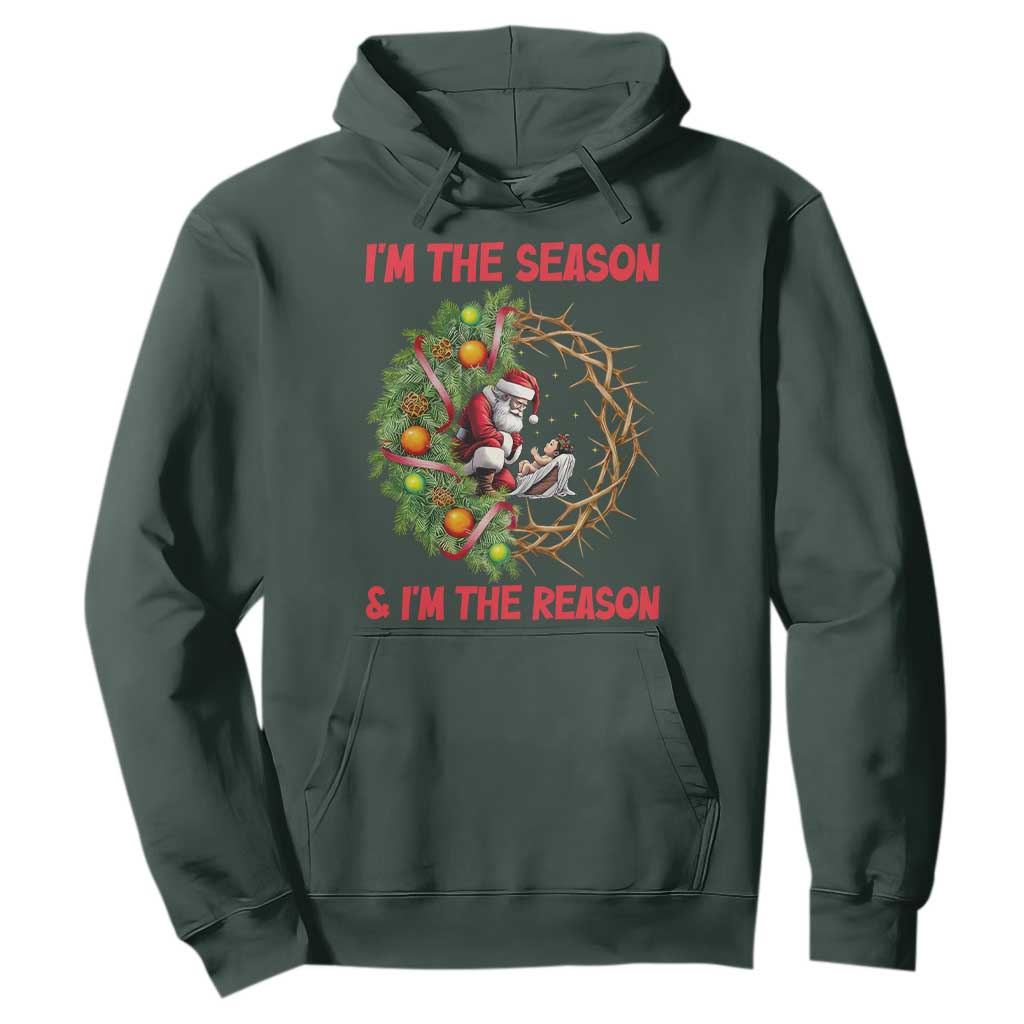 Santa Christmas Hoodie Baby Jesus Christian Xmas TS14 Dark Forest Green Print Your Wear