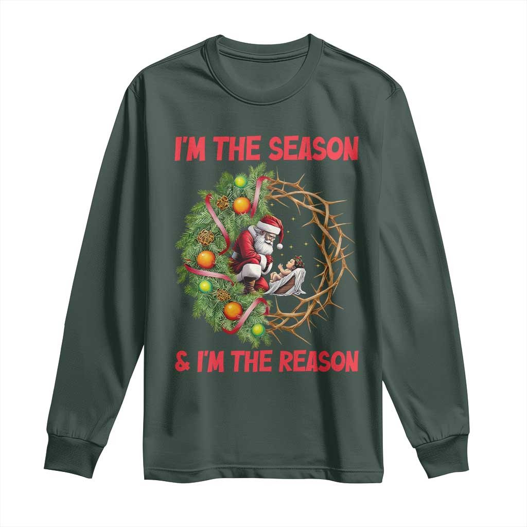 Santa Christmas Long Sleeve Shirt Baby Jesus Christian Xmas TS14 Dark Forest Green Print Your Wear