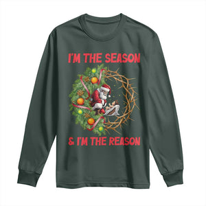 Santa Christmas Long Sleeve Shirt Baby Jesus Christian Xmas TS14 Dark Forest Green Print Your Wear