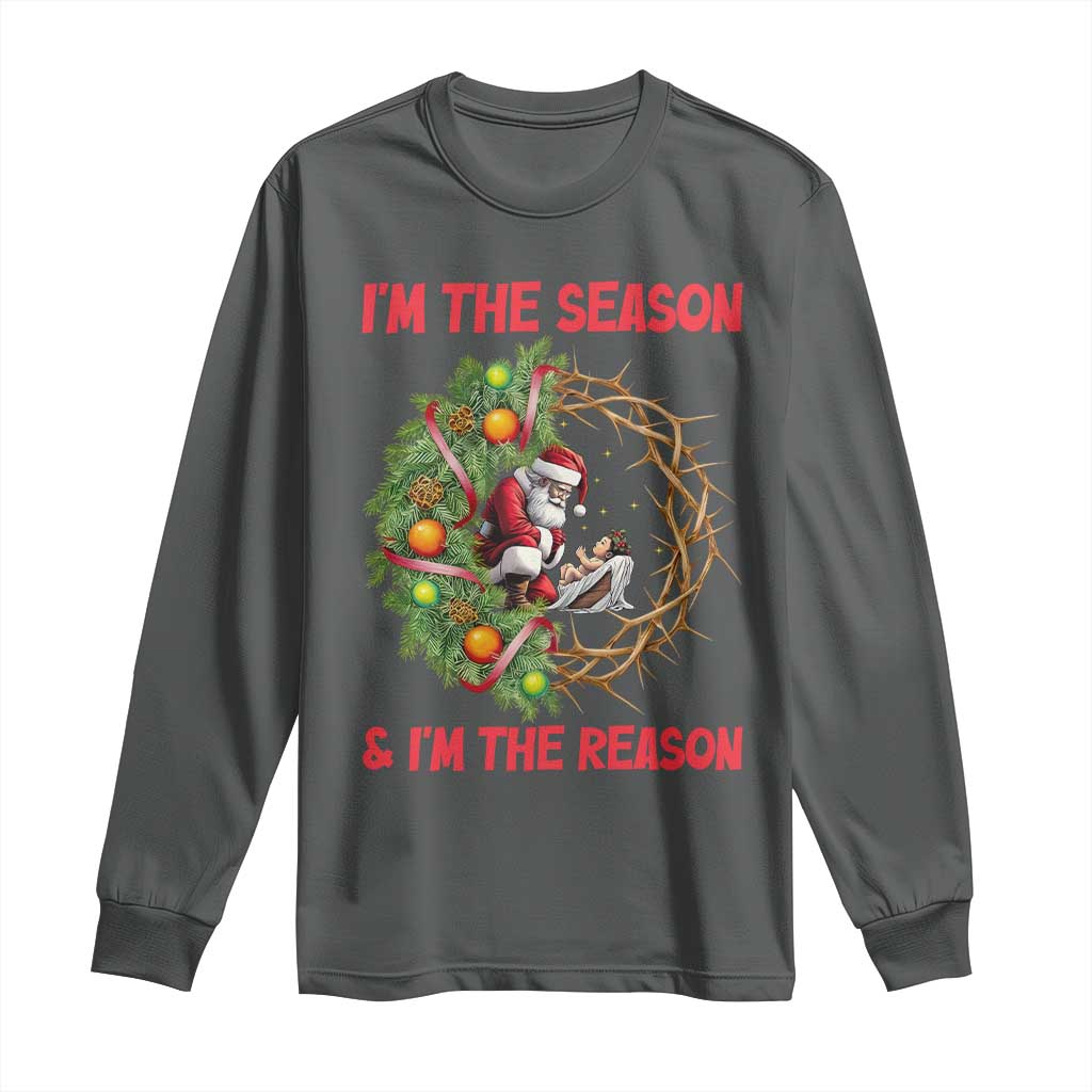 Santa Christmas Long Sleeve Shirt Baby Jesus Christian Xmas TS14 Dark Heather Print Your Wear