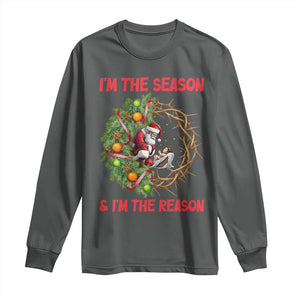 Santa Christmas Long Sleeve Shirt Baby Jesus Christian Xmas TS14 Dark Heather Print Your Wear