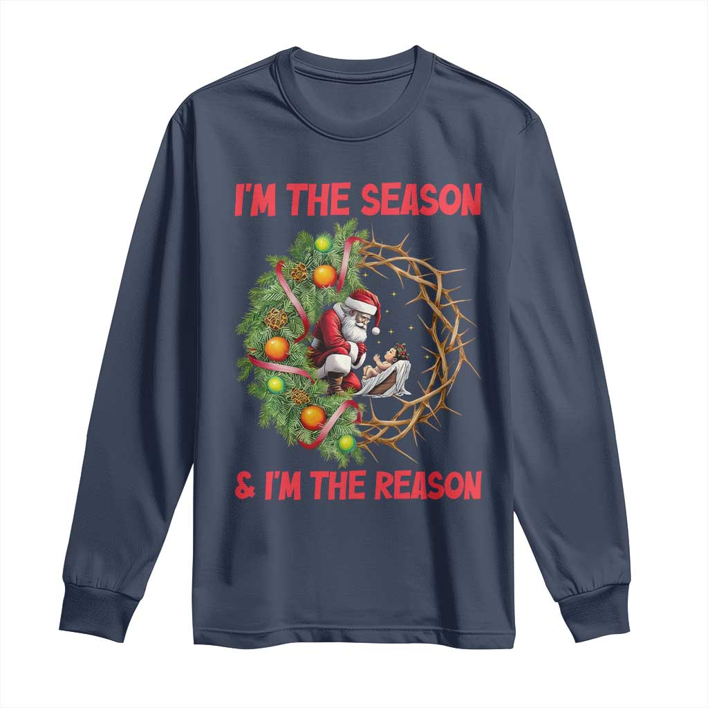 Santa Christmas Long Sleeve Shirt Baby Jesus Christian Xmas TS14 Navy Print Your Wear