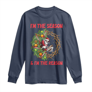 Santa Christmas Long Sleeve Shirt Baby Jesus Christian Xmas TS14 Navy Print Your Wear