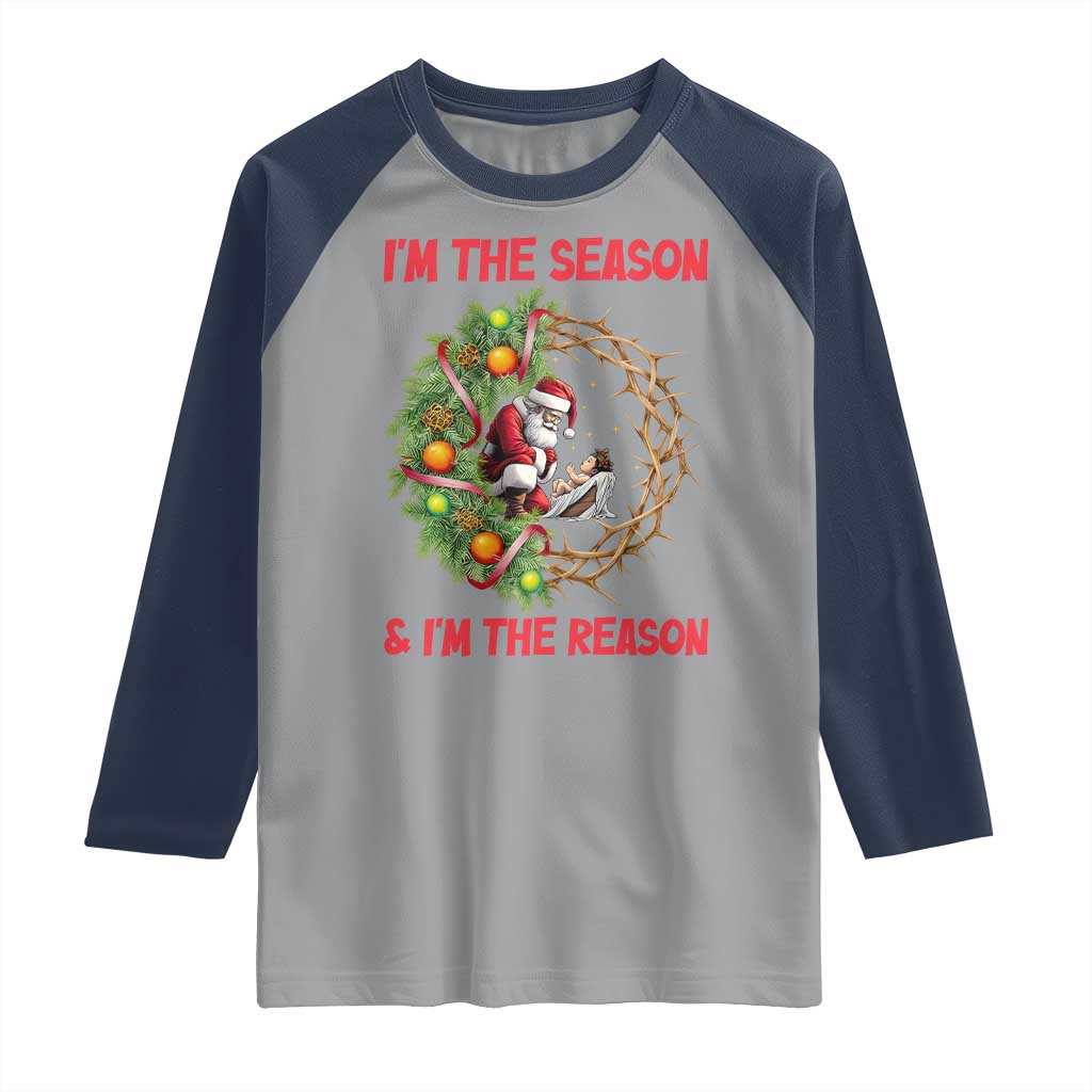 Santa Christmas Raglan Shirt Baby Jesus Christian Xmas TS14 Sport Gray Navy Print Your Wear