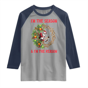 Santa Christmas Raglan Shirt Baby Jesus Christian Xmas TS14 Sport Gray Navy Print Your Wear