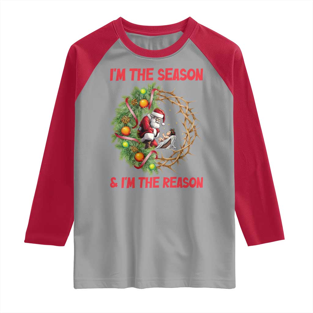 Santa Christmas Raglan Shirt Baby Jesus Christian Xmas TS14 Sport Gray Red Print Your Wear