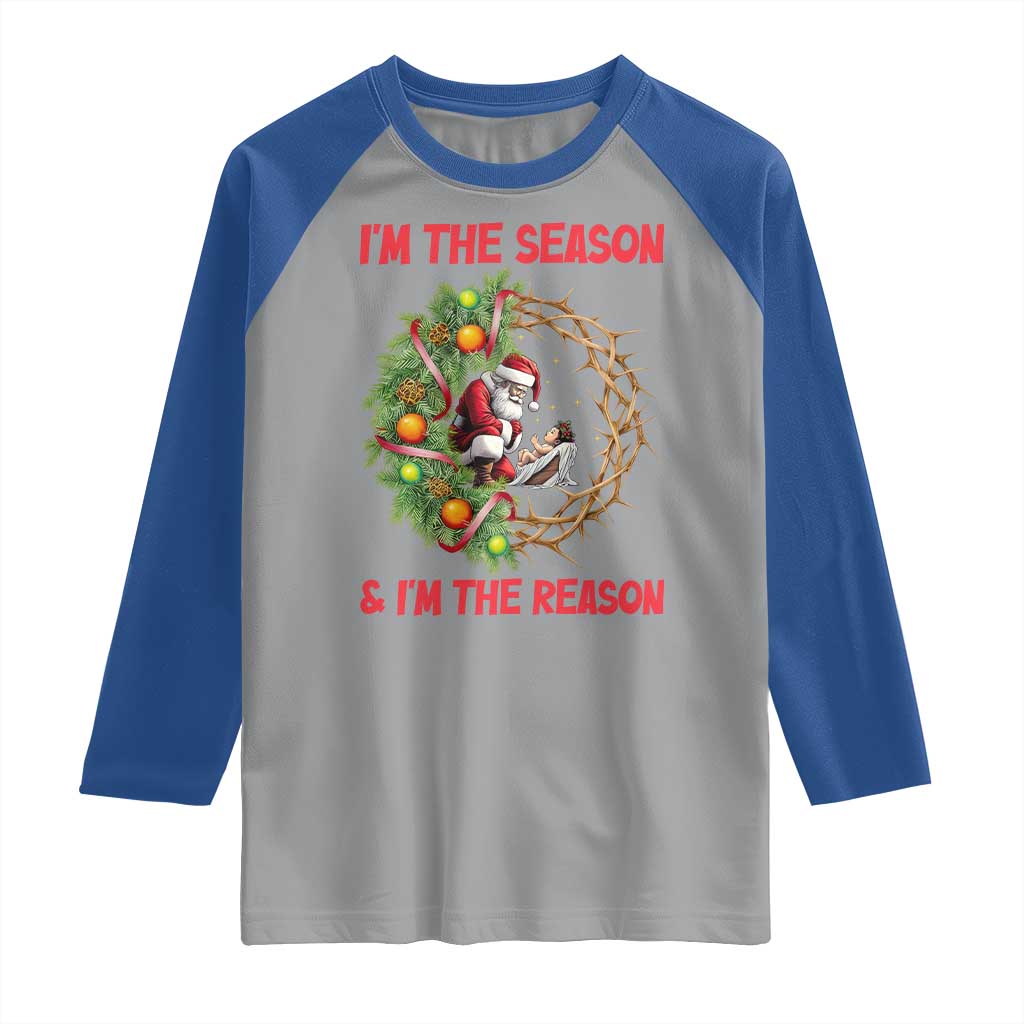 Santa Christmas Raglan Shirt Baby Jesus Christian Xmas TS14 Sport Gray Royal Print Your Wear