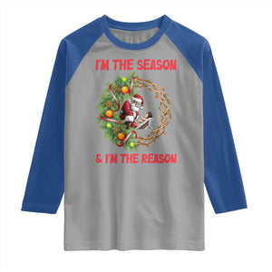 Santa Christmas Raglan Shirt Baby Jesus Christian Xmas TS14 Sport Gray Royal Print Your Wear