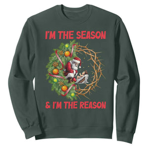 Santa Christmas Sweatshirt Baby Jesus Christian Xmas TS14 Dark Forest Green Print Your Wear