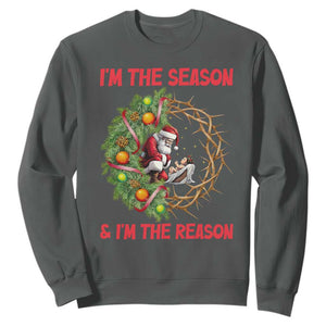 Santa Christmas Sweatshirt Baby Jesus Christian Xmas TS14 Dark Heather Print Your Wear