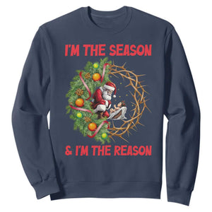 Santa Christmas Sweatshirt Baby Jesus Christian Xmas TS14 Navy Print Your Wear