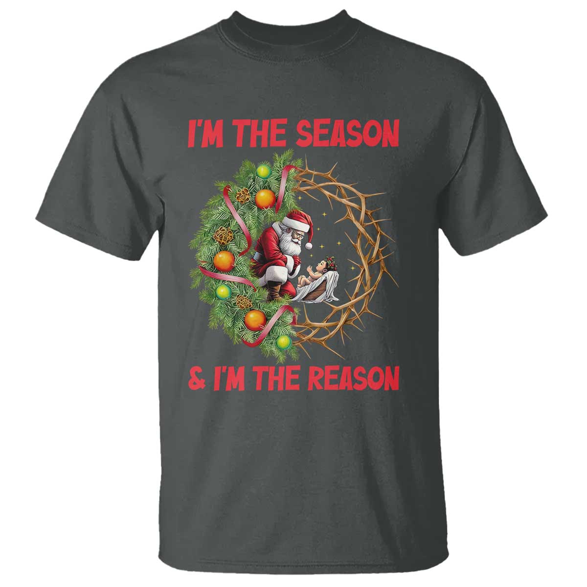 Santa Christmas T Shirt Baby Jesus Christian Xmas TS14 Dark Heather Print Your Wear