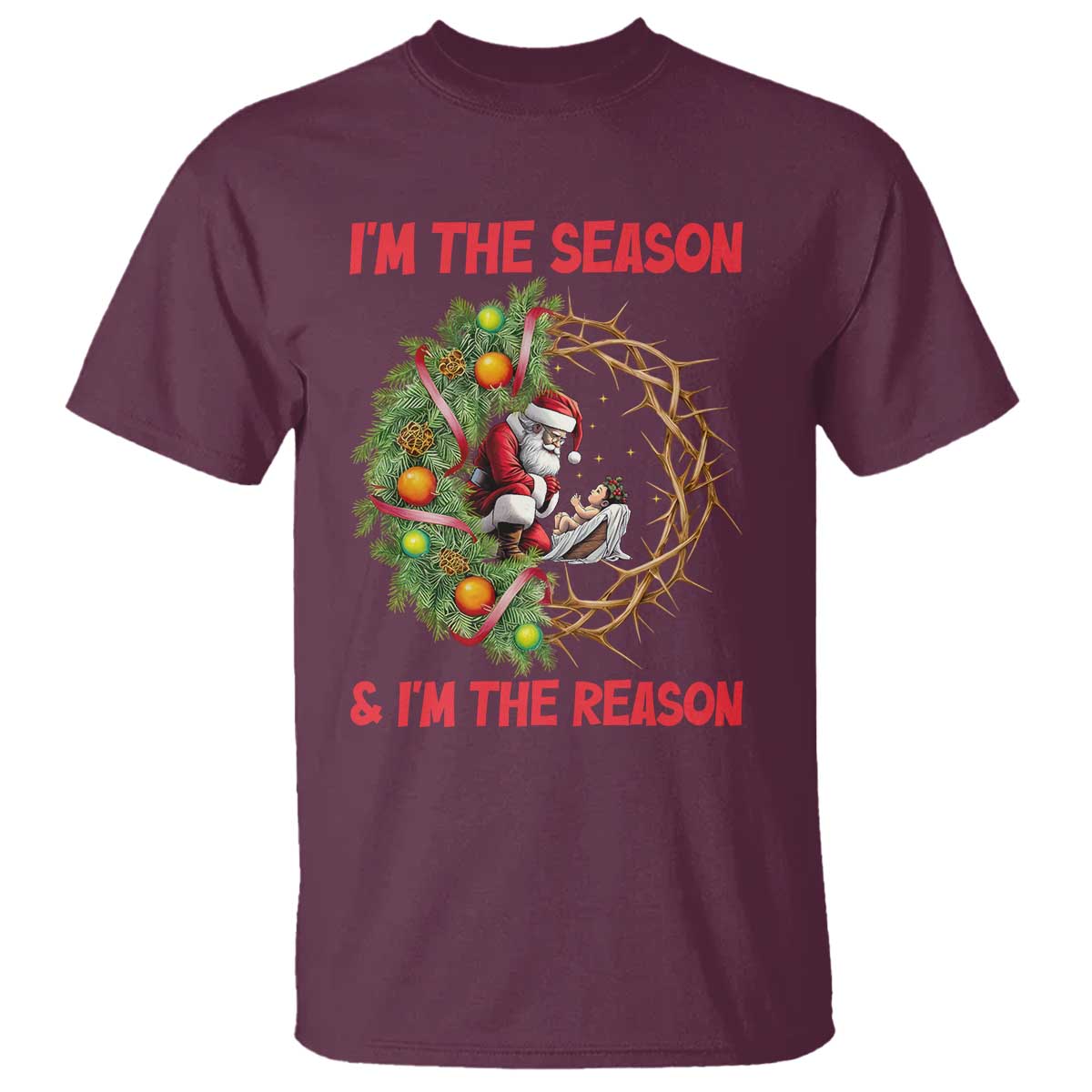 Santa Christmas T Shirt Baby Jesus Christian Xmas TS14 Maroon Print Your Wear
