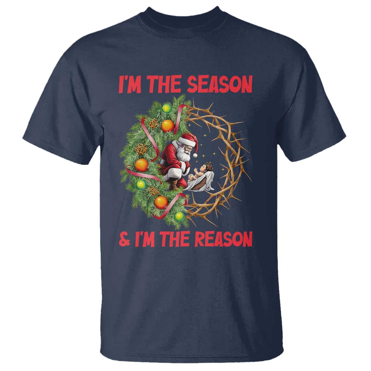 Santa Christmas T Shirt Baby Jesus Christian Xmas TS14 Navy Print Your Wear