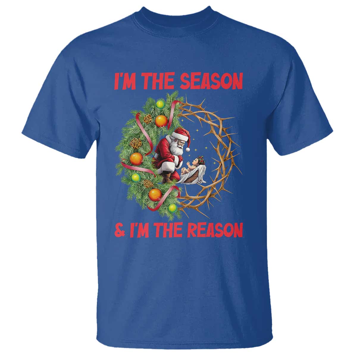 Santa Christmas T Shirt Baby Jesus Christian Xmas TS14 Royal Blue Print Your Wear