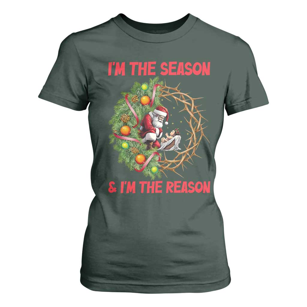 Santa Christmas T Shirt For Women Baby Jesus Christian Xmas TS14 Dark Forest Green Print Your Wear