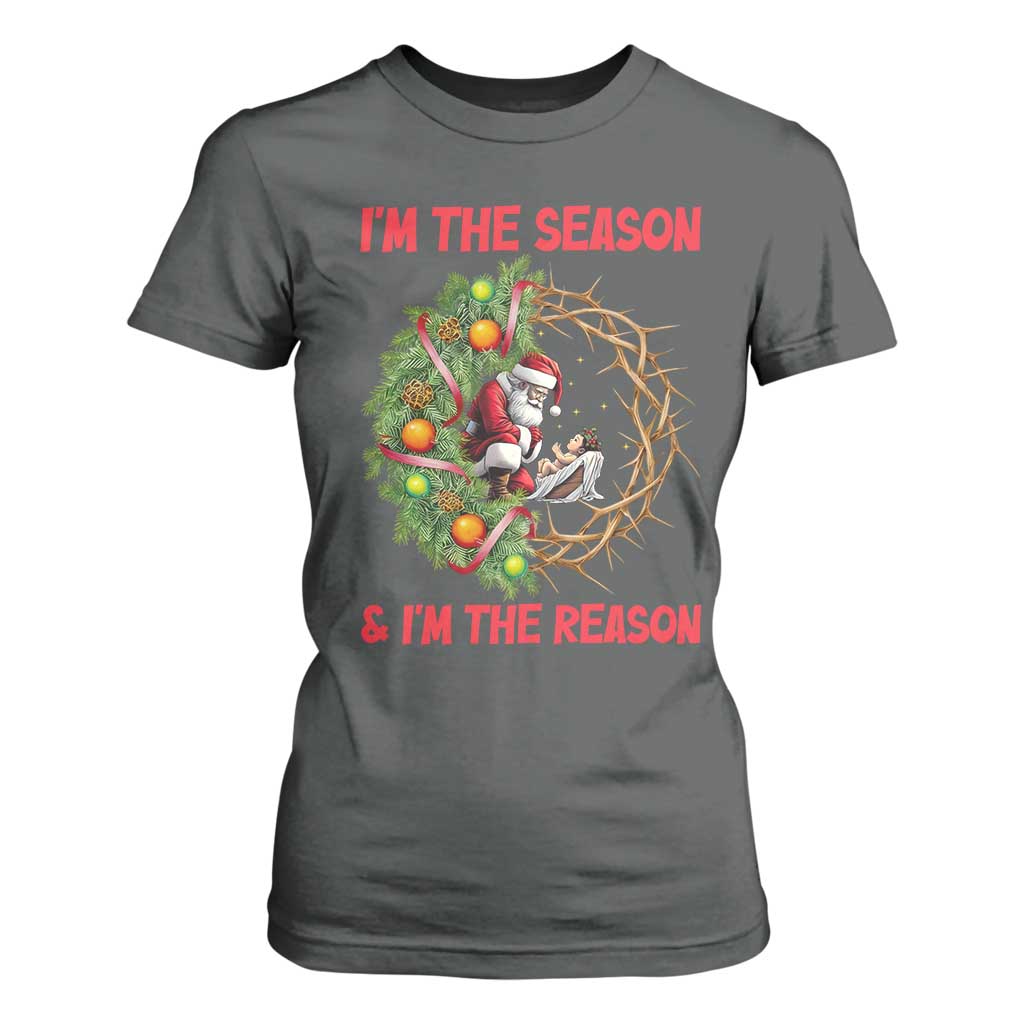 Santa Christmas T Shirt For Women Baby Jesus Christian Xmas TS14 Dark Heather Print Your Wear