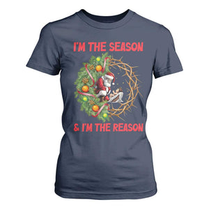 Santa Christmas T Shirt For Women Baby Jesus Christian Xmas TS14 Navy Print Your Wear