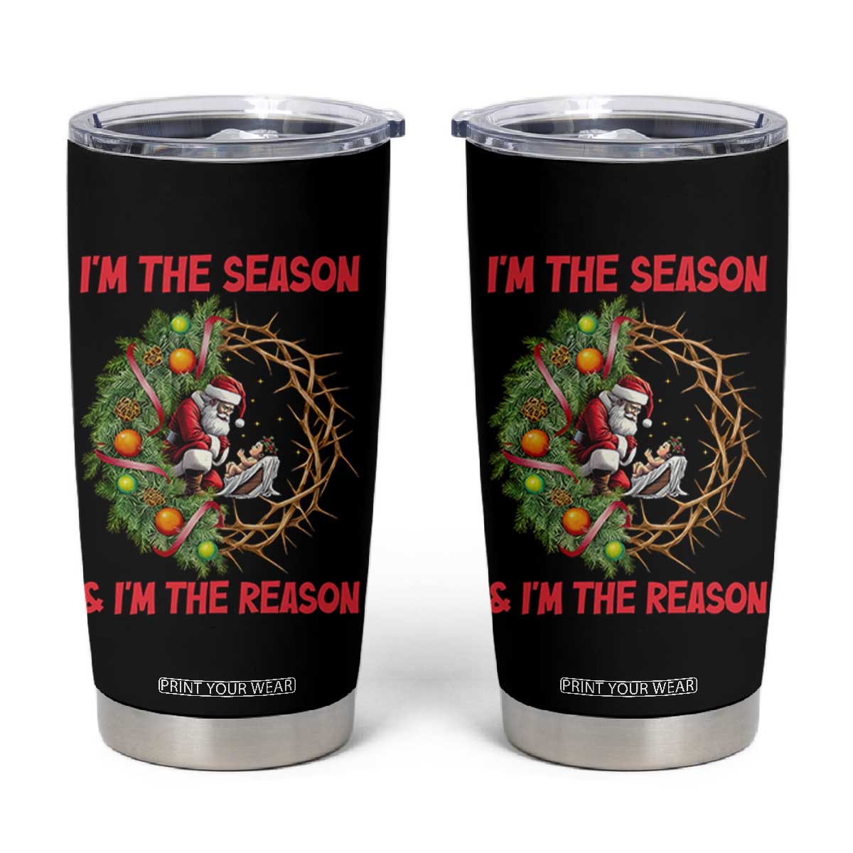 Santa Christmas Tumbler Cup Baby Jesus Christian Xmas TS14 Black Print Your Wear