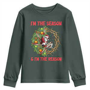 Santa Christmas Youth Sweatshirt Baby Jesus Christian Xmas TS14 Dark Forest Green Print Your Wear