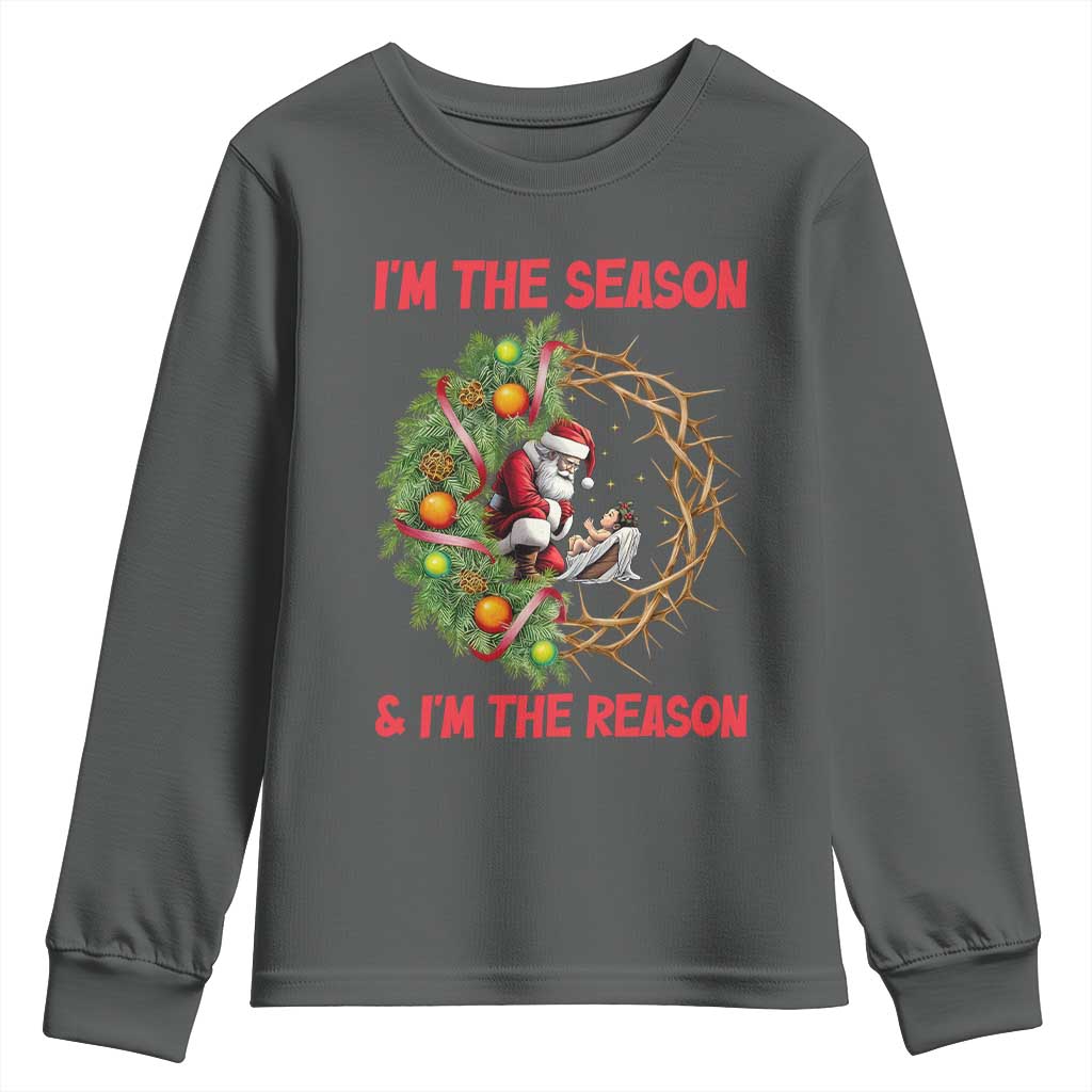 Santa Christmas Youth Sweatshirt Baby Jesus Christian Xmas TS14 Dark Heather Print Your Wear