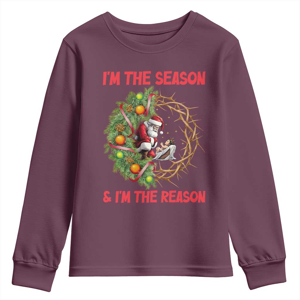 Santa Christmas Youth Sweatshirt Baby Jesus Christian Xmas TS14 Maroon Print Your Wear