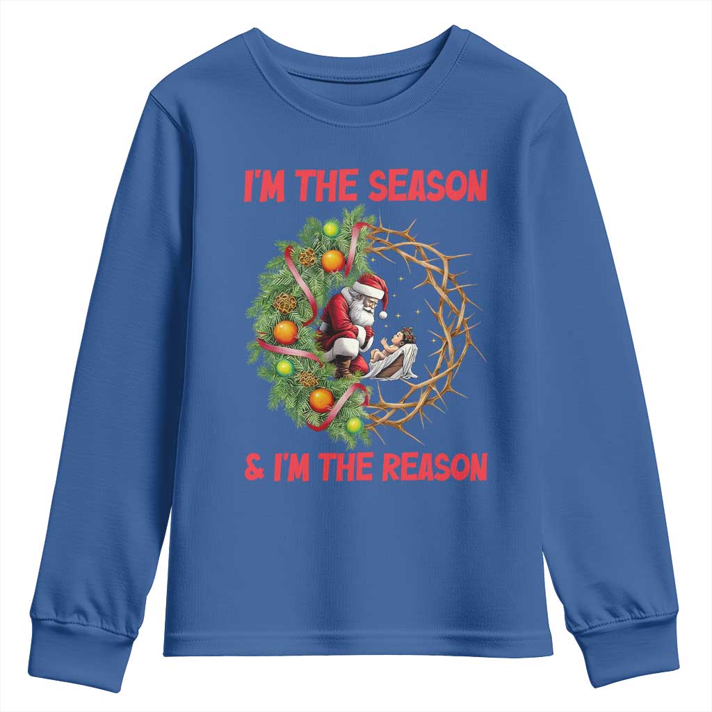 Santa Christmas Youth Sweatshirt Baby Jesus Christian Xmas TS14 Royal Blue Print Your Wear