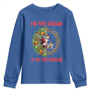 Santa Christmas Youth Sweatshirt Baby Jesus Christian Xmas TS14 Royal Blue Print Your Wear